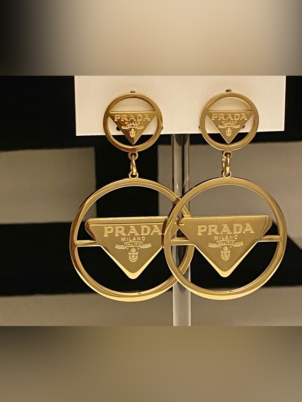 Fashion Jewelry 14K Gold Plated Double Hoop Earrings-Triangle Inspired Logo-P-